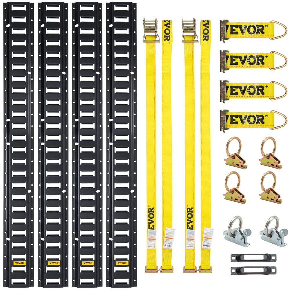 Heavy-Duty Black Steel E-Track Tie-Down Kit with Yellow Polyester Straps