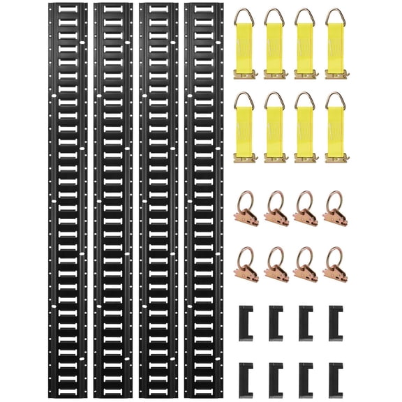 VEVOR E Track Tie-Down Rail Kit, 30PCS 5FT E-Tracks Set Includes 4 Steel Rails & 2 Single Slot & 8 O Rings & 8 Tie-Offs with D-Ring & 8 End Caps, Securing Accessories for Cargo, Motorcycles, and Bike