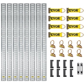 VEVOR VV-ETS-TD534S E-Track Tie-Down Rail Kit, 5ft Set 34pcs, 8 Steel Rails & 2 Single Slots & 8 O-Rings & 8 Tie-Offs w/ D-Ring & 8 End Caps