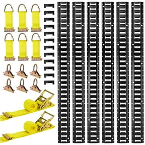 VEVOR E-Track Tie-Down Rail Kit, 6 Pack 5 ft E Track Rails, 26 Pcs Includes 2 Ratchet Straps & 6 O-Rings & 6 Tie-Offs with D-Ring & 12 End Caps, Fit for Garages Vans Trailers Motorcycles