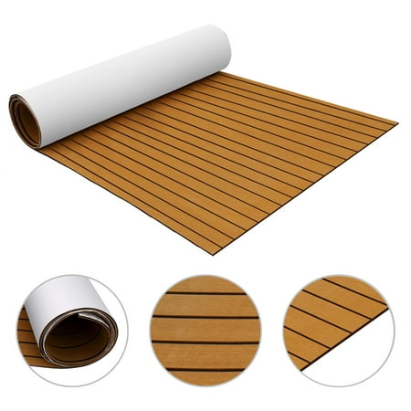 VEVOR EVA Foam Faux Teak Boat Decking Sheet 94.5 X 47.2 inch 5MM Thick Boat Flooring Decking Non-Skid Self-Adhesive for Marine Yacht RV Swimming Pool Garden(Brown with Black Seam, 94.5" x 47.2")