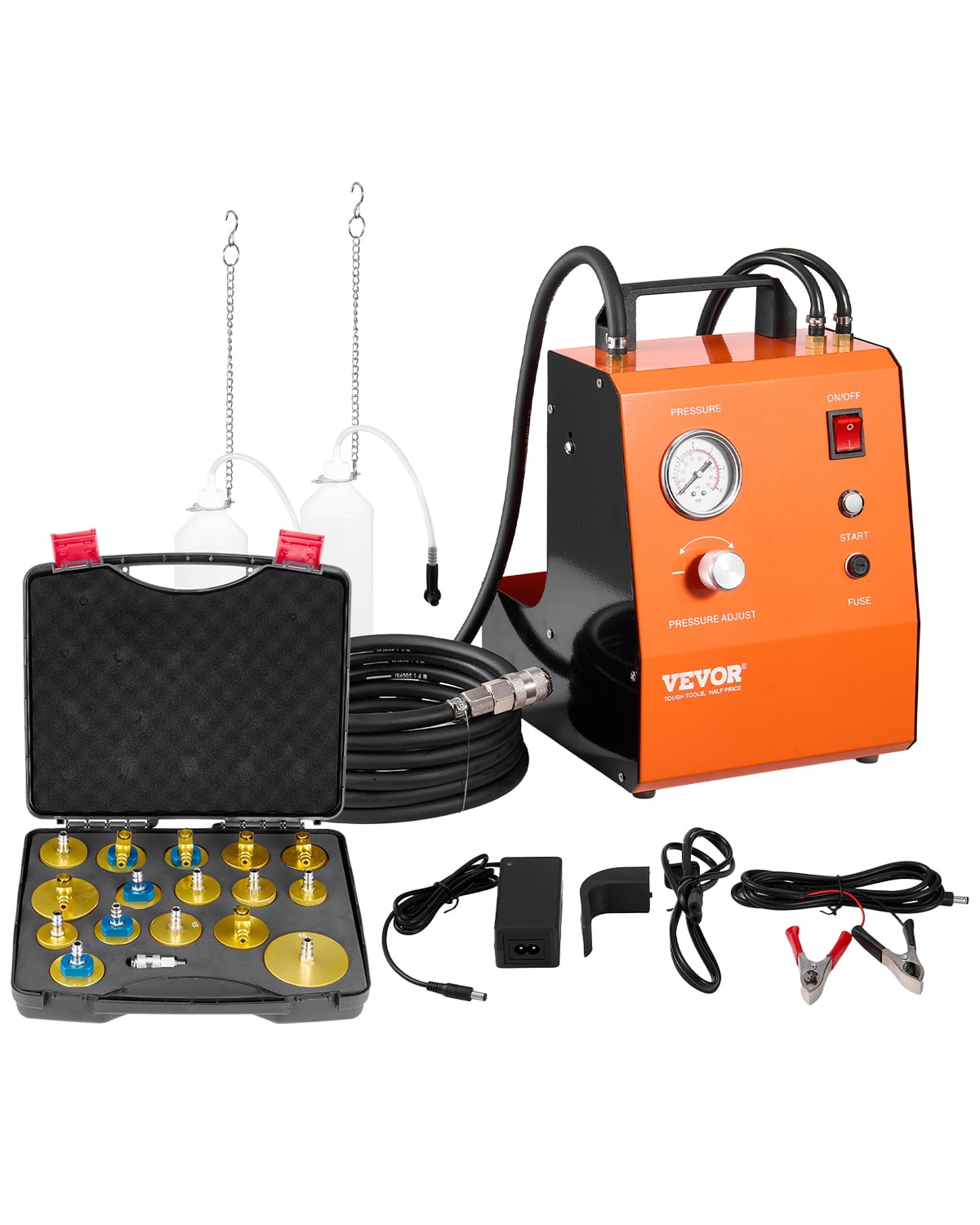 VEVOR Electric Brake Bleeder Kit, Professional 110V Brake Master Cylinder Bleeder Kit with Pressure Gauge & Built-In Air Pump, Versatile Brake Bleeder Adapter Set for Both DC & AC Power