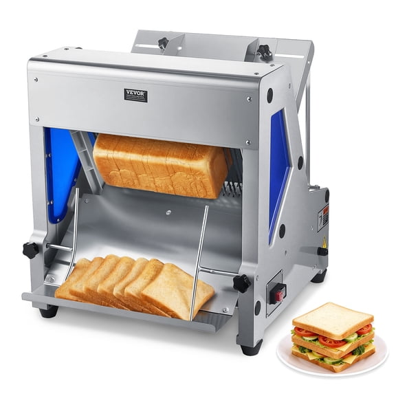 VEVOR Electric Bread Slicer, 370W Bread Slicing Machine, Die-Cast Aluminum Countertop Bread Cutter Machine for 12mm Slice Thickness, Commercial & Home Use for Bakeries Restaurants, 120V