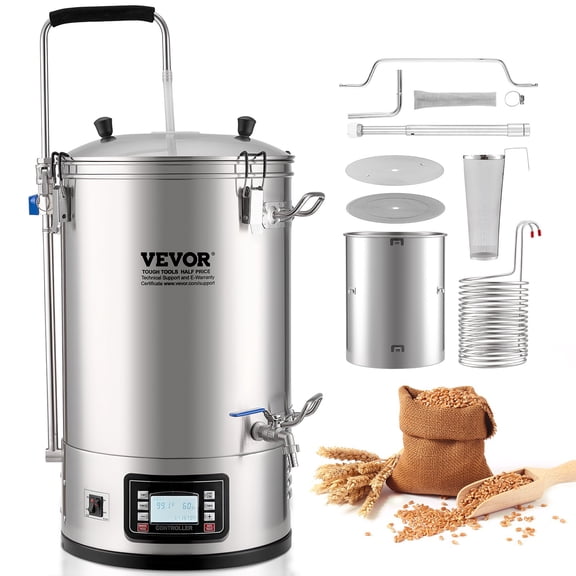 VEVOR Electric Brewing System, 8 Gal/30 L Brewing Capacity, All-in-One Home Beer Brewer with Pump, Mash Boil Device with Panel, Auto/Manual Mode 100-1800W Power 25-100 Temp 1-180 min Timer Recipe Me