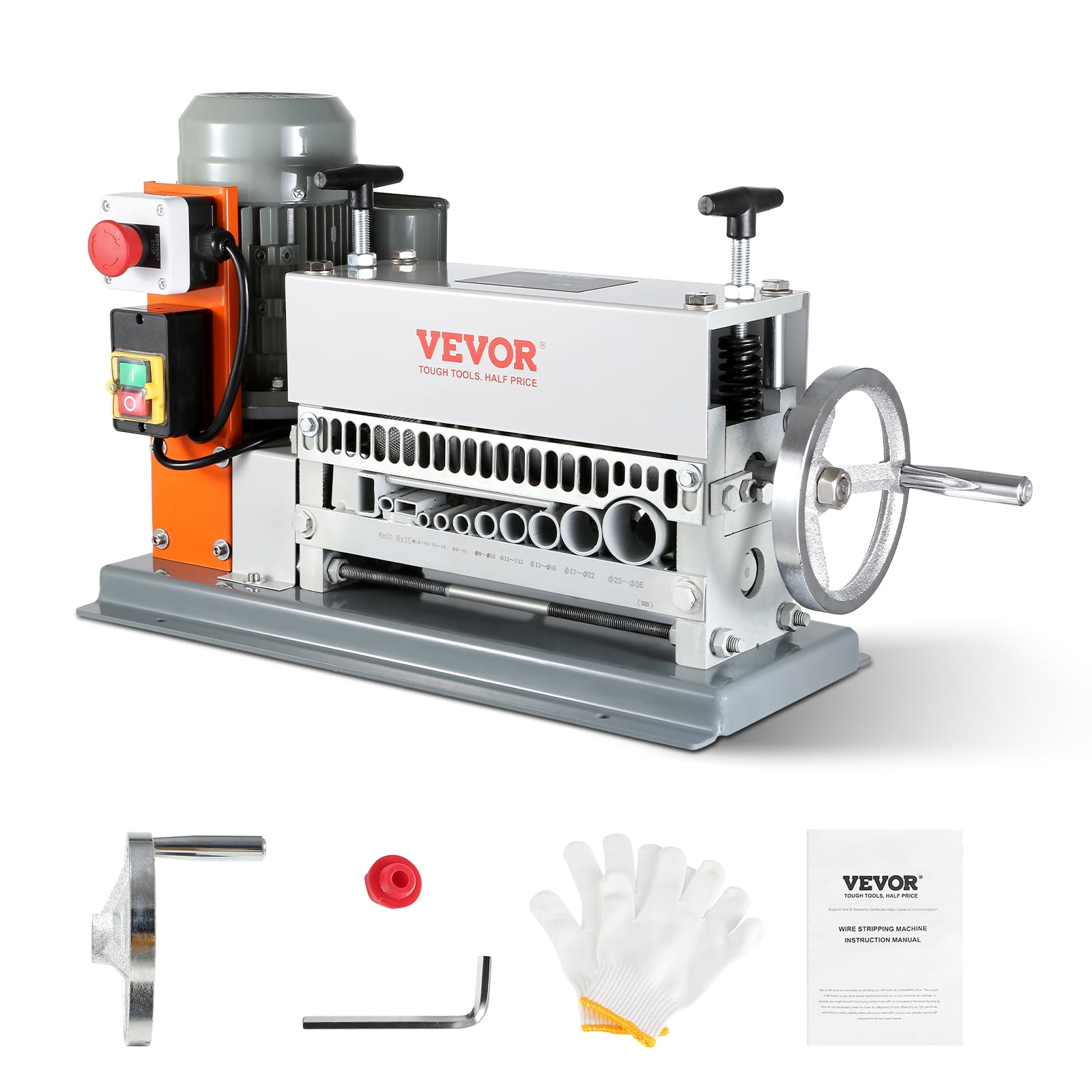 VEVOR Electric Cable Stripping Tool, 0.06''-1.57'' Motorized Wire Stripper, 370 W, 88 ft/min, Includes Manual Crank & 11 Channels, Ideal for Copper Scrap Recycling