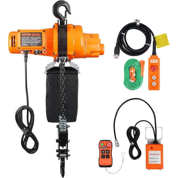 VEVOR Electric Chain Hoist, 2200 lbs Load, 20 ft Lifting Height, 6.9 ft/min Speed, 120V, Single Phase Overhead Crane with Chain, 328 ft Wireless & 15 ft Wired Remote Control for Garage, Shop, and Hom