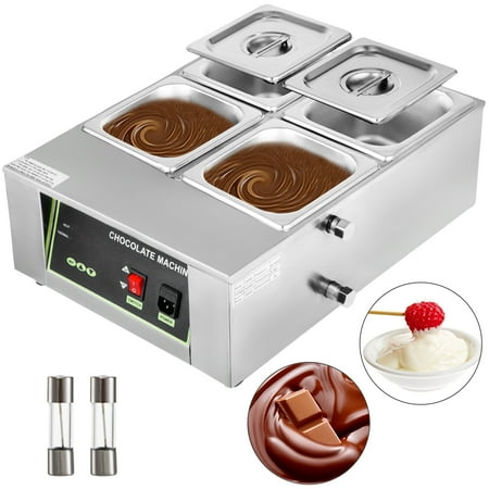 VEVOR Electric Chocolate Melting Pot Machine 4Tanks Capacity Commercial Electric Chocolate Heater 1500W Digital Control Two Pan Electric Chocolate Melter