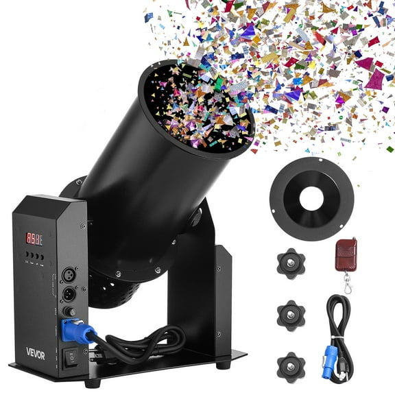 VEVOR Electric Confetti Machine, 1500W Powerful Output Confetti Cannon Launcher, DMX512, Manual & Remote Control, Portable Confe-tti Shooter for Wedding Christmas Party Event Show Stage Nightclub