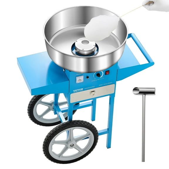VEVOR Electric Cotton Candy Machine with Cart, 1000W Commercial Candy Floss Maker with 20.5 in Stainless Steel Bowl, Sugar Scoop, and Drawer, Easy to Use, for Home, Kids Birthday, Family Party, Blue
