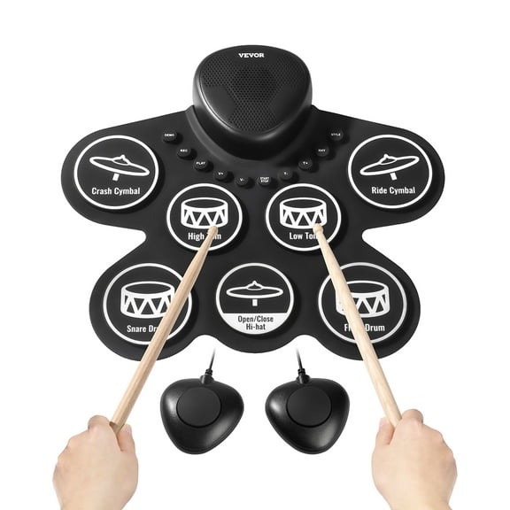 VEVOR Electric Drum Set, 7 Pads, Roll-up Drum Practice Pad, Electronic Drumset with Headphone