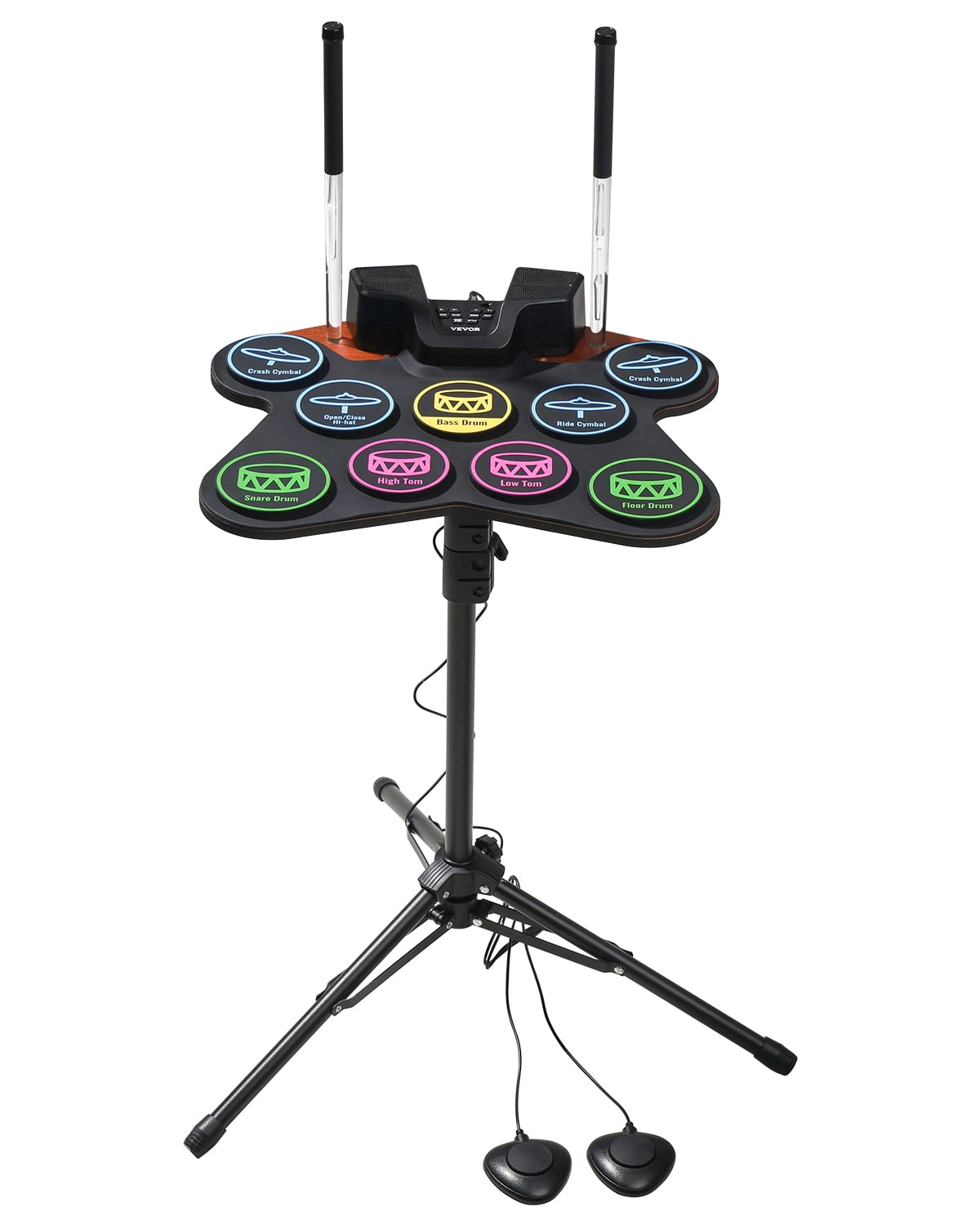 VEVOR Electric Drum Set, 9 Pads, Roll-up Drum Practice Pad, Electronic Drumset with Headphone Jack, Stand, Double Pedals,Light Up Drum Sticks,Built-in Dual Speakers,Instrument Toy for Kids Ages 3+