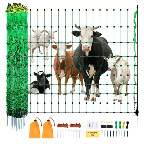 VEVOR Electric Fence Netting, 35" H x 164' L, PE Net Fencing with Posts & Double-Spiked Stakes, Utility Portable Mesh for Goats, Sheep, Lambs, Deer, Hogs, Dogs, Used in Backyards, and Ranches