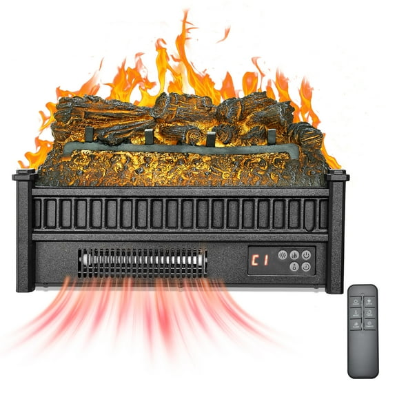VEVOR Electric Fireplace Log, 20 inch Fireplace Insert Log Heater, with Remote Controller, 5 Adjustable Flame Brightness, 24H Timer, Overheat Protection, Thermostat, for Home and Office Decor Black