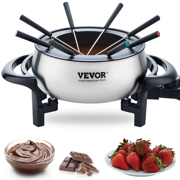 VEVOR Electric Fondue Pot Set for Cheese & Chocolate, 3 Quart Chocolate Melting Warmer, Stainless Steel Fondue Maker with Temperature Control and 8 Forks,for Hors deOeuvres,Entrees,and Desserts