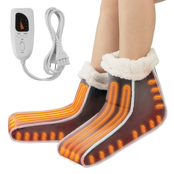 VEVOR Electric Foot Warmer with 6-Level Heating, Split Design Heated Slippers with Timer for Home and Office Use