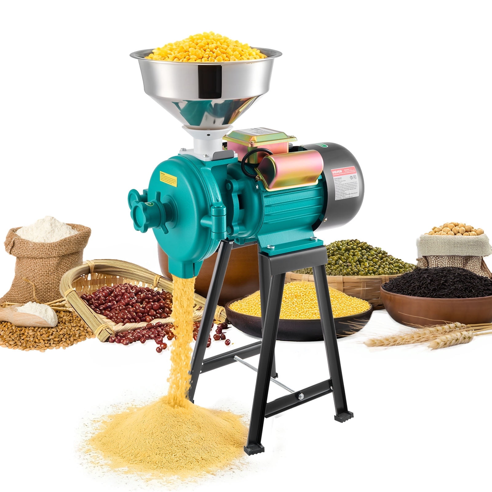 VEVOR Electric Grain Mill Grinder, 110 lbs/H Commercial Spice Grinders, 1500W Cast Iron Pulverizer Powder Machine with Non-Slip Rubber Feet, for Dry Grains, Spices, Cereals, Coffee, Corn & Pepper