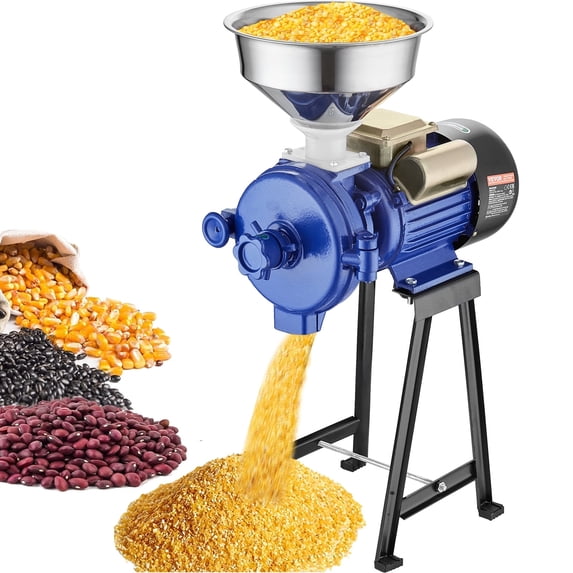 VEVOR electric grain mill grinder, 3000W commercial corn mill with funnel, thickness adjustable