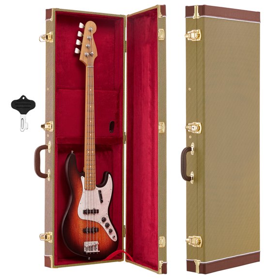 VEVOR Electric Guitar Hard Case, 41.3 Inch, Rectangle Wooden Hard-Shell Protective Carrying Case, with Lock Latch, Padding, Accessory Compartment, Key, for 39 Inch Tele/ST Electric Guitars, Yellow