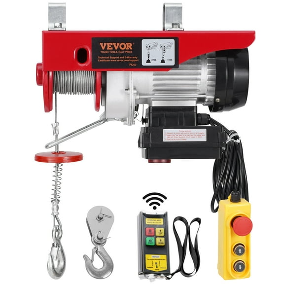 VEVOR Electric Hoist, 440 lbs 120V Electric Winch with 328 ft Wireless & 14 ft Wired Remote Control, 40 ft Single Cable Lifting Height, Single/Double Slings, Lift Hoist for Garage Warehouse Factory