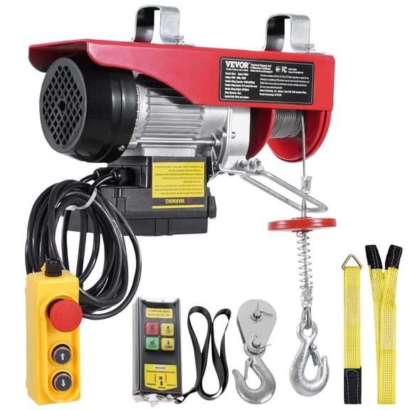 VEVOR Electric Hoist, 440 lbs 120V Electric Winch with 328 ft Wireless & 14 ft Wired Remote Control, 40 ft Single Cable Lifting Height, Single/Double Slings, Lift Hoist for Garage Warehouse Factory