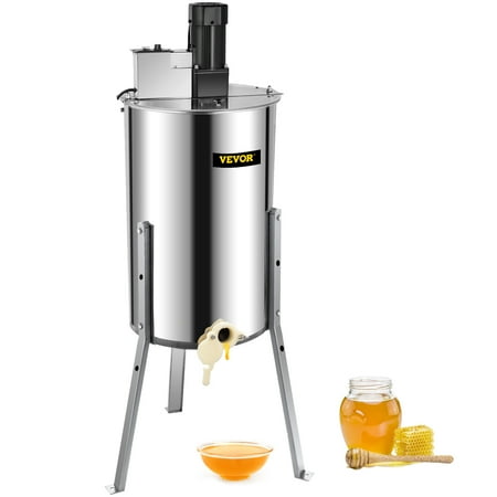 VEVOR Electric Honey Extractor, 140w 3 Frames Beekeeping Equipment Stainless Steel Honey Extractor Equipment with Height Adjustable Stand and Perspex Lid, Silver
