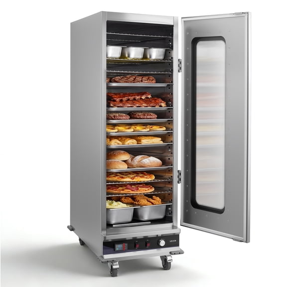 VEVOR Electric Hot Box Food Warmer, 16-Tier Commercial Warming Cabinet with Water Tray, Glass Door and Adjustable Shelves, Stainless Steel Food Warmer Cabinet, for Restaurant, Kitchen, Pizza, Chicken