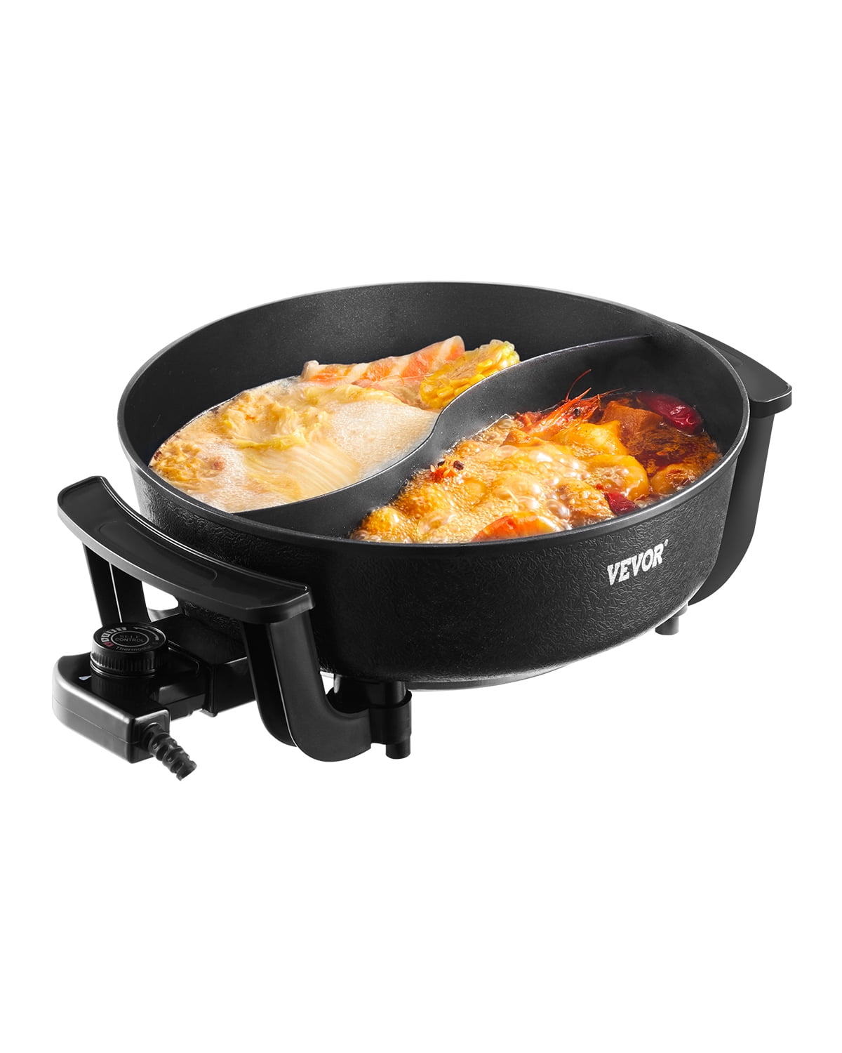 VEVOR Electric Hot Pot, 1360W 5 L Double-flavor Shabu Shabu Pot, Non-Stick Electric Cooker with Divider, Clear Glass Lid, Temperature control, Chinese Hotpot for 6-10 People Family Dinning & Party