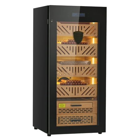 VEVOR Electric Humidor, 105L, 1000 Counts Electric Cigar Humidor Cabinet with Compressor Cooling, Constant Humidity & Temperature Control, Spanish Cedar Wood Shelves & Drawers, 4 Layers,for Household