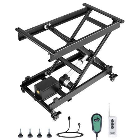 VEVOR Electric Lift Table, 330 lbs Capacity Single Scissor Lift Table, 8 - 28 in Height Adjustable Lifting Platform, Coffee Table lift with 4 Wheels, for Material Handling and Transportation, Black