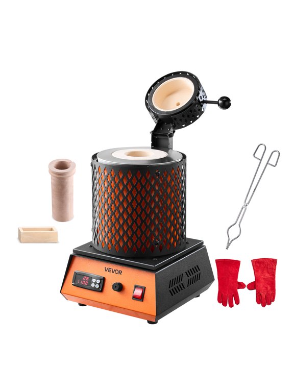 Electric Melting Furnace, 1350W Electric Metal Smelter Foundry, 2102/1150 Metal Smelting Machine with 3kg Ceramic Crucible, Gold Smelting Kit for Jewelry Making, Metal Bars, Metal Components