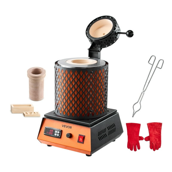 VEVOR Electric Melting Furnace, 1500W Electric Metal Smelter Foundry, 2102/1150 Metal Smelting Machine with 5kg Ceramic Crucible, Gold Smelting Kit for Jewelry Making, Metal Bars, Metal Components