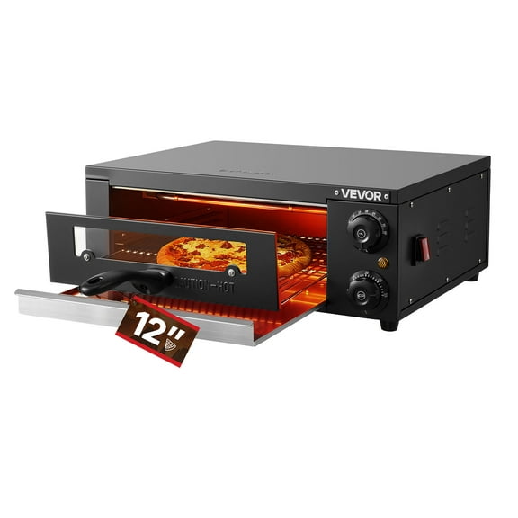VEVOR Electric Pizza Oven, 12 in Countertop Pizza Oven, 77 to 572F Temp Range, 1450W Indoor Pizzas Maker w/Timing & Temp Control, Pizzas Cooker w/Dual Heat Tube, Grill Rack, for Kitchen & Commercial