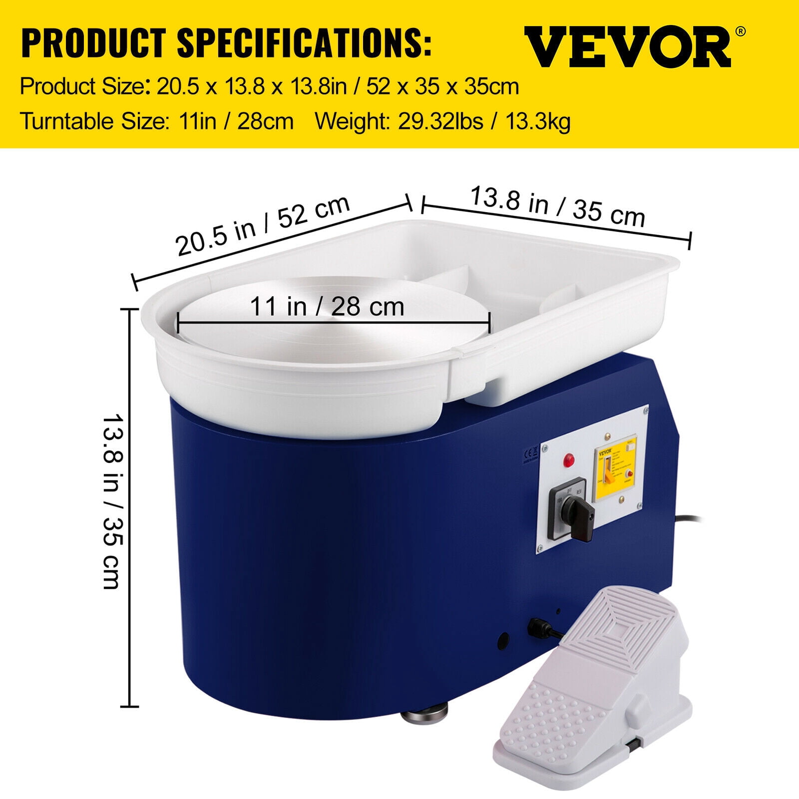 VEVOR Electric Pottery Wheel Machine 28cm 350W Manual Handle & Foot ...