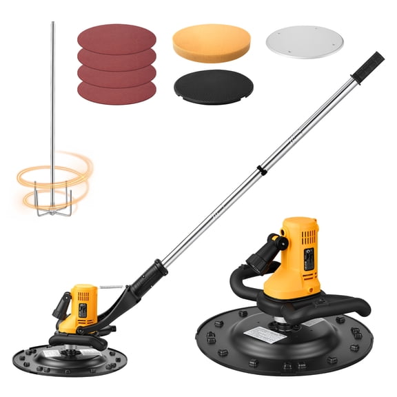 VEVOR Electric Power Trowel, 800W Concrete Finishing Machine Corded with Mixing Rod, 6-Speed Adjustable 120200 RPM, Steel & Plastic Trowel Discs, Extension Handle, Floor Smoothing Cement Finisher