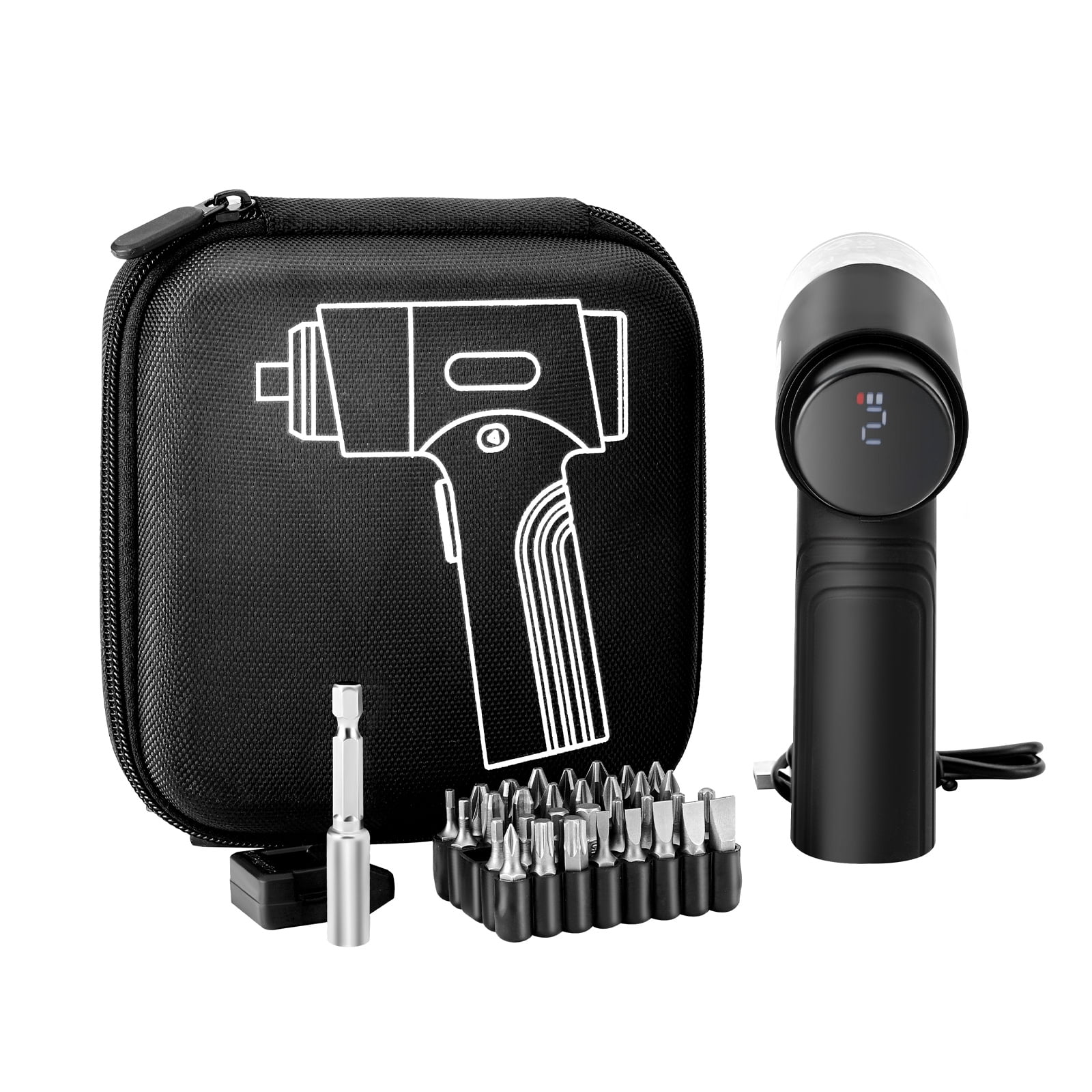 VEVOR Electric Screwdriver, 7 Torque Settings 0.5-5 N.m, 2500mAh Battery, Cordless Screwdriver Set with 32 PCS 1/4 in Bits, Digital Display, LED Light, Type-C Charging,for Furniture Electrical Repair