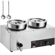 VEVOR Electric Soup Warmer, Dual 7.4QT Stainless Steel Round Pot, 1200W Commercial Food Warmer, 86185 F Adjustable Temp, Bain Marie with Anti-Dry Burn and Reset Button, for Restaurant, Buffet
