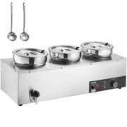 VEVOR Electric Soup Warmer, Three 7.4QT Stainless Steel Round Pot, 1200W Commercial Food Warmer, 86185 F Adjustable Temp, Bain Marie with Anti-Dry Burn and Reset Button, for Restaurant, Buffet