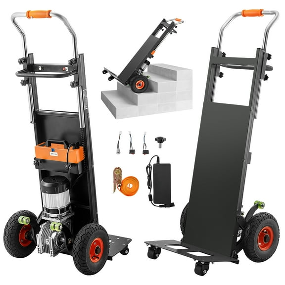 VEVOR Electric Stair Climbing Dolly, 880lbs Electric Stair Climbing Hand Trucks with 157.5in Rope & Extendable Handle, Heavy Duty Stair Climber for Warehouse Logistics, Moving Furniture(Black)