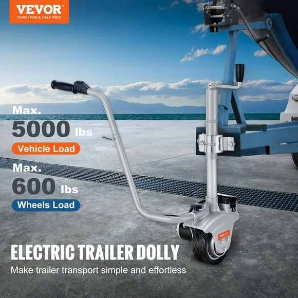 VEVOR Electric Trailer Dolly 5000lbs Towing Capacity, 350W 12V Trailer Jockey Wheel with 22 ft/min Moving Speed, 12''-24.8'' Adjustable Clamp Height & 8'' Rubber Tire, for Moving Trailer Caravan Boat
