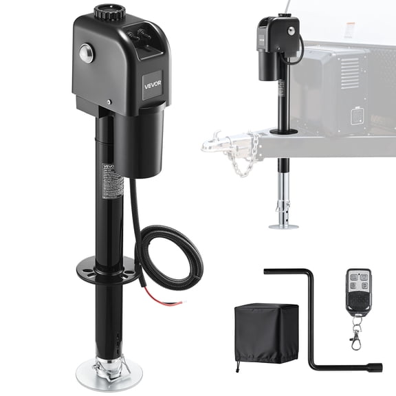 VEVOR Electric Trailer Jack, 7500 lbs Capacity, Electric Power Tongue Jack with Waterproof Protective Cover & LED Light for Travel Trailer, Camper, RV, 9.84-27.84 in Lift, 12V DC with Wiring, Black