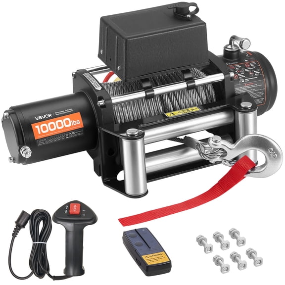 VEVOR Electric Winch, 10000 lbs Load Capacity, 12V DC Truck Winch with 21/64 in x 65 ft Steel Rope, Wireless & Wired Remote Control, IP55 Waterproof for Towing SUV Jeep Trailer Boat Off-Road Vehicle