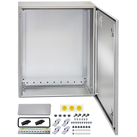 VEVOR Electrical Enclosure, 16'' x 12'' x 6'', UL Certified NEMA 4 Outdoor Enclosure, IP65 Waterproof & Dustproof Cold-Rolled Carbon Steel Hinged Junction Box for Outdoor Indoor Use, with Rain Hood