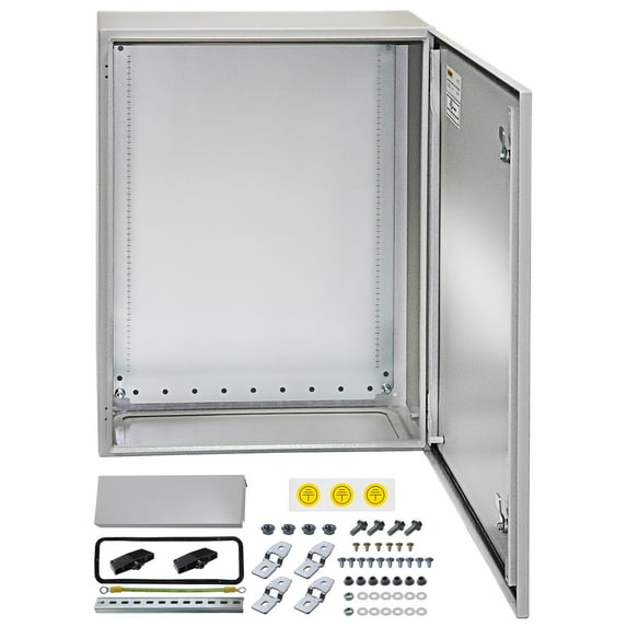 VEVOR Electrical Enclosure, 20'' x 16'' x 8'', UL Certified NEMA 4 Outdoor Enclosure, IP65 Waterproof & Dustproof Cold-Rolled Carbon Steel Hinged Junction Box for Outdoor Indoor Use, with Rain Hood