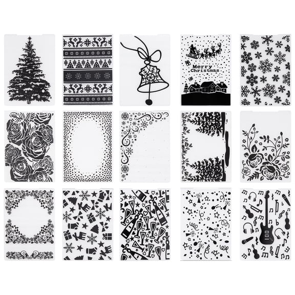 VEVOR Embossing Folders, 15 Pieces, 4.13 x 5.83 in, Background Embossed Plates for VEVOR Die Cutting and Embossing Machine, PP Plastic Embossed Stencil Template for Scrapbooking and Card Making