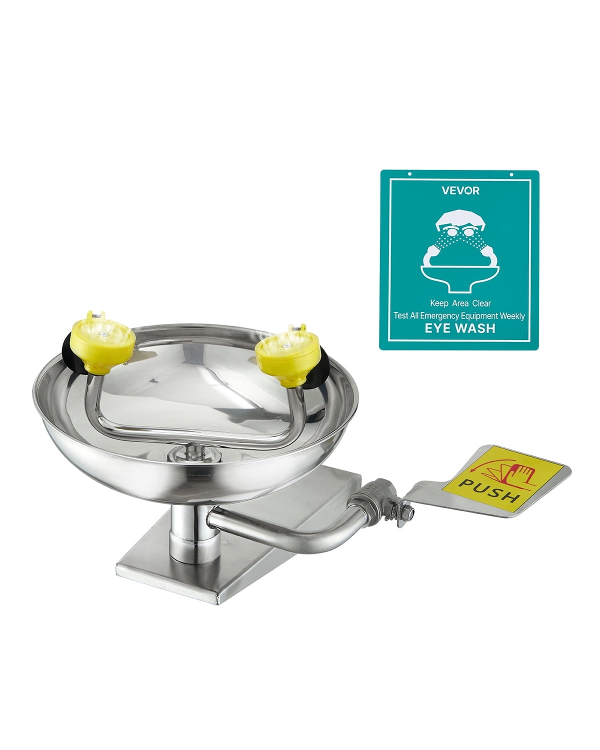 VEVOR Emergency Eye Wash Station, Stainless Steel Wall-Mounted Eyewash Unit, First Aid Eye Wash Sink 16.14 x 12.99 x 9.45 Inches, Ideal for Laboratories, Factories, Schools, Construction Sites