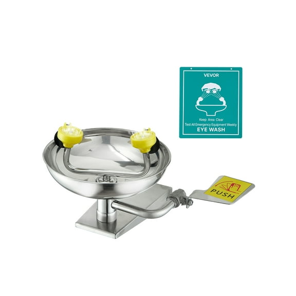 VEVOR Emergency Eye Wash Station, Stainless Steel Wall-Mounted Eyewash Unit, First Aid Eye Wash Sink 16.14 x 12.99 x 9.45 Inches, Ideal for Laboratories, Factories, Schools, Construction Sites