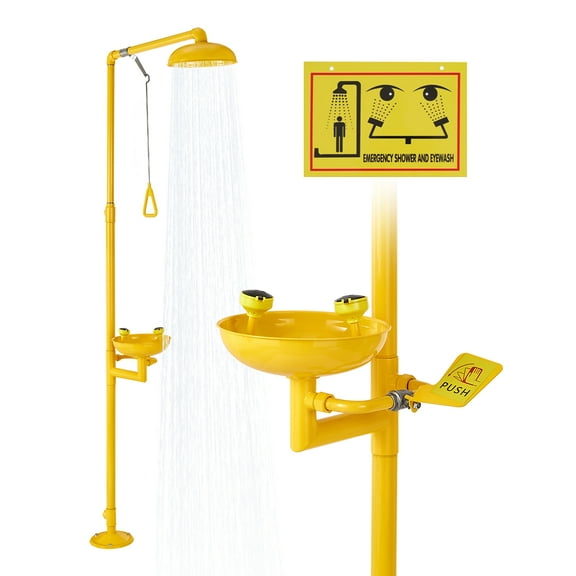 VEVOR Emergency Shower Eye Wash Station, 34.25 x 15.75 x 91.73 Inch 304 Stainless Steel Eyewash and Shower Combination, OSHA-Approved First Aid Eye Wash Station, for Schools, Labs, Factories, Yellow