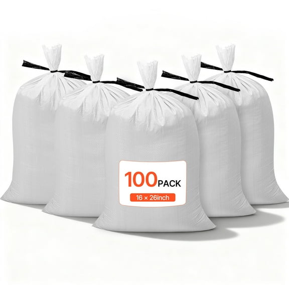 VEVOR Empty Sandbags, 100 Packs 16 x 26 in, Heavy Duty Sand Bags Sacks with Ties, 50lb Capacity Woven Polypropylene Sandbags, Tear-Resistant & UV-Resistant Sand Bags for Flood Protection Barrier