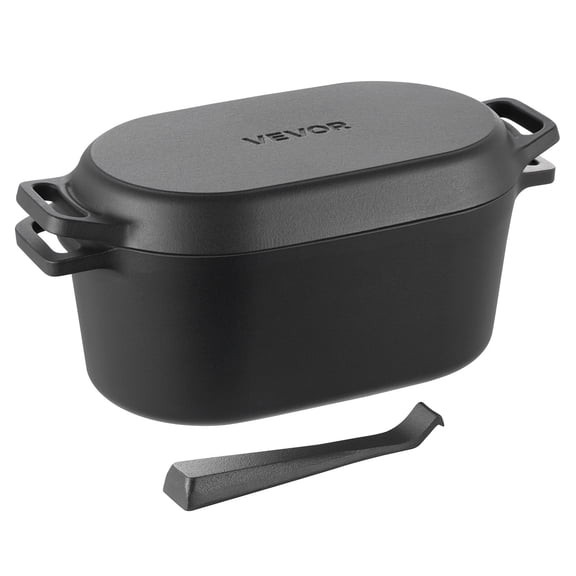VEVOR Enameled Cast Iron Dutch Oven, 3.8 Quart Pot with Lid and Dual Handles, Heavy-Duty Durable Cookware Pan, Oven Induction Compatible up to 500, for Braising,Stews,Roasting,Bread Baking,Black