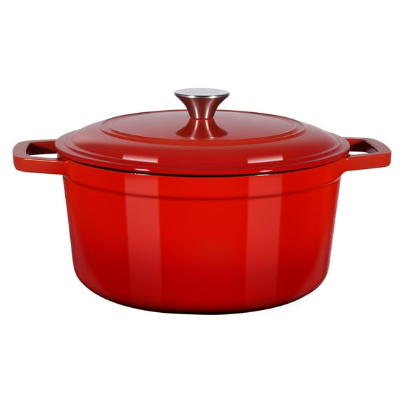 VEVOR Enameled Cast Iron Dutch Oven, 6 Quart Pot with Lid and Dual Handles, Heavy-Duty Durable Cookware Pan, Oven Induction Compatible up to 500℉, for Braising, Stews, Roasting, Bread Baking, Red